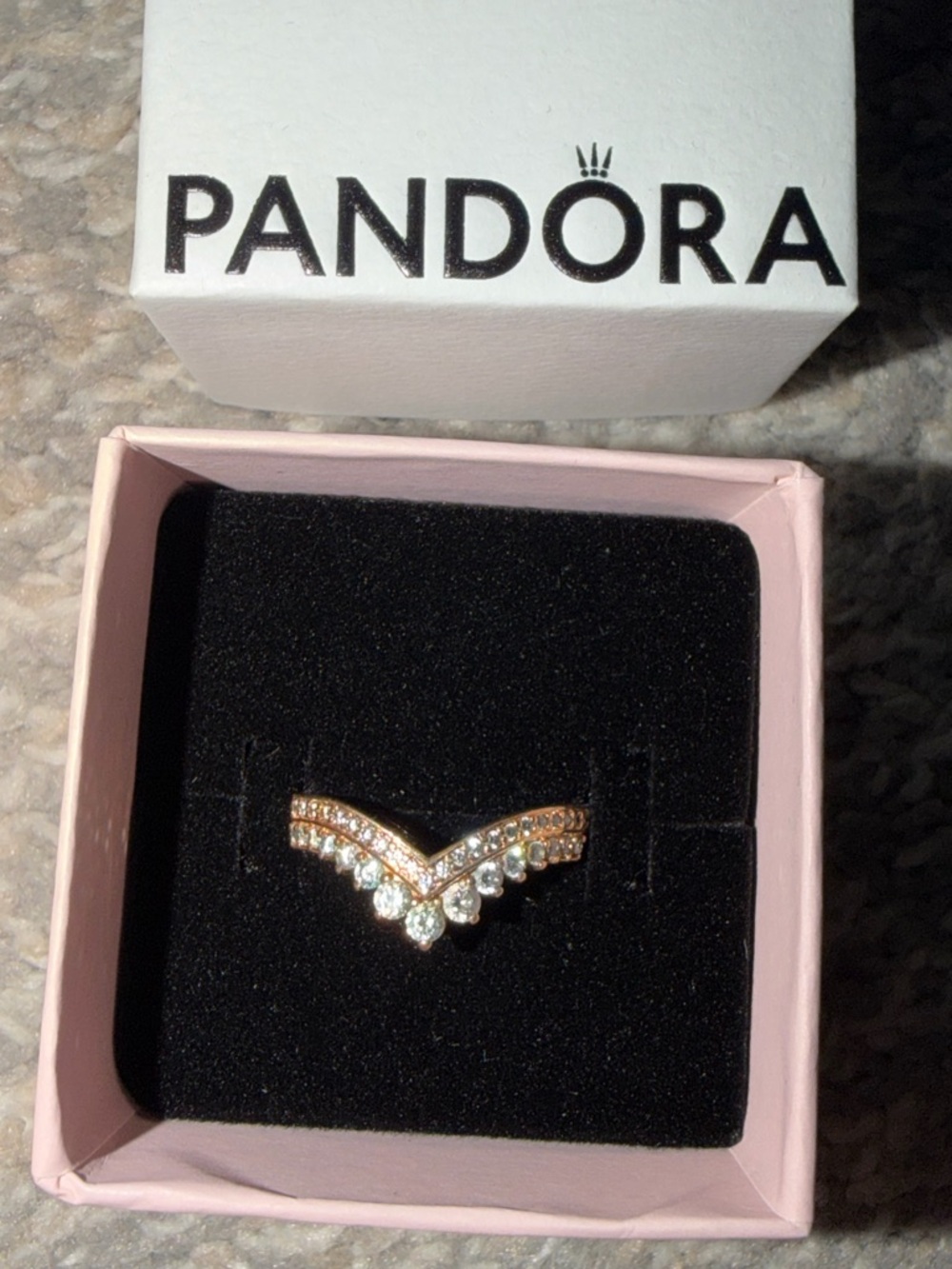 Pandora Princess Wishbone Ring 14k Rose Gold Plating - Picture 7 of 7